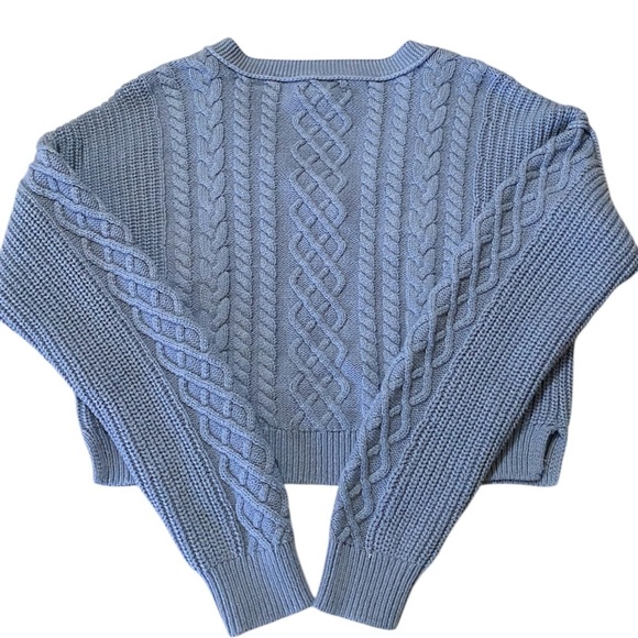Aeropostale Cropped Cable Knit Sweater Blue M Slouchy Preppy Y2K Style Academia - Picture 2 of 8